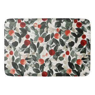 Christmas Green Red Berries   Bath Mat
