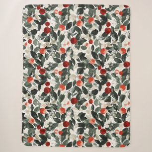Christmas Green Red Berries   Sherpa Blanket