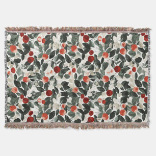 Christmas Green Red Berries   Throw Blanket
