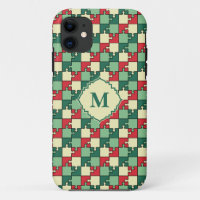 Christmas Green Red Geometric Puzzle Piece Pattern