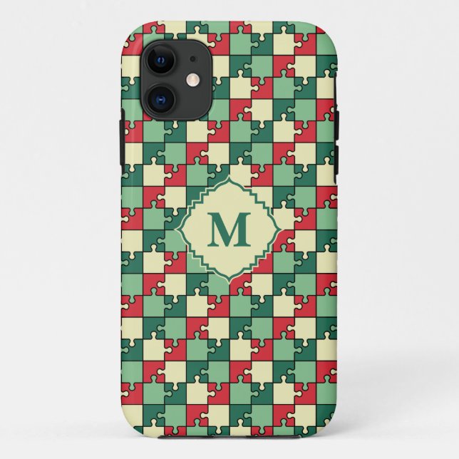 Christmas Green Red Geometric Puzzle Piece Pattern Case-Mate iPhone Case (Back)