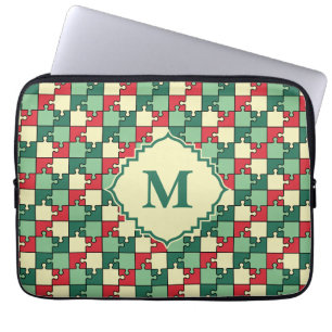 Christmas Green Red Geometric Puzzle Piece Pattern Laptop Sleeve