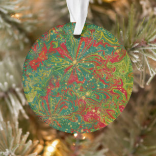 Christmas Green Red Gold abstract marbled acrylic Ornament