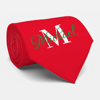 Christmas Green & Red Monogramed Necktie