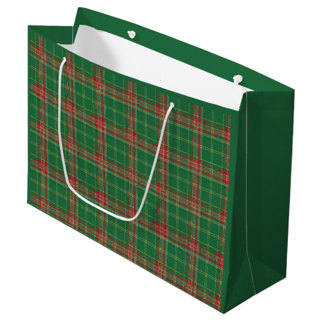 Christmas Green red Plaid Large Gift Bag (Front Angled)