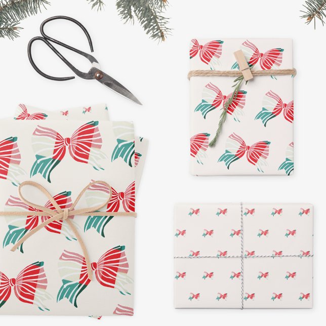 Christmas Green & Red Plaid Tied With Bow Holiday Wrapping Paper Sheet (Creator Uploaded)
