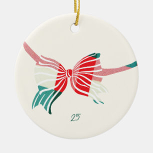 Christmas Green & Red Plaid Tied With Bow Photo Ceramic Ornament