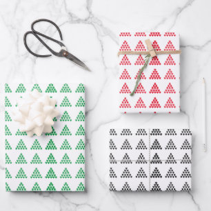 Christmas green red white black snowflakes Trees Wrapping Paper Sheet