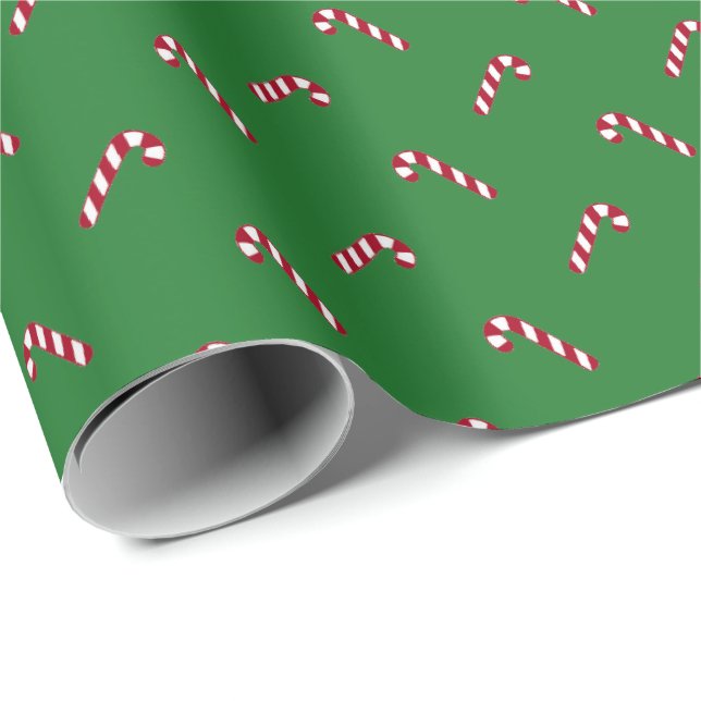 Christmas green red white cute candy cane pattern wrapping paper (Roll Corner)