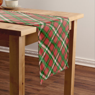 Christmas Green, Red, White Plaid Tartan Pattern Medium Table Runner
