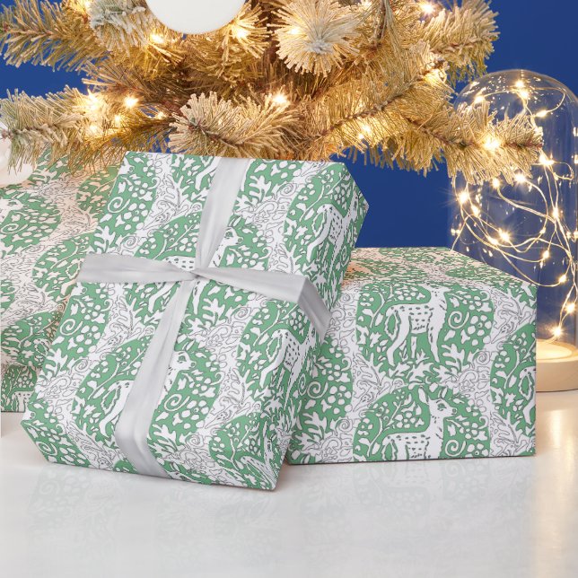Christmas Green Reindeer Pattern Woodland Winter Wrapping Paper (Holidays)