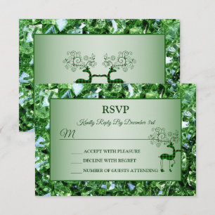 Christmas Green Reindeers Trendy holidays RSVP Card