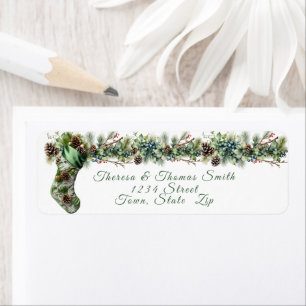 Christmas Green Satin Stocking Pinecones Berries