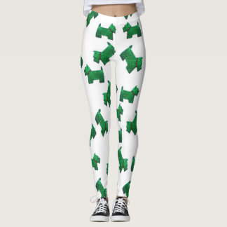 Christmas Green Scottie Terrier pin Leggings