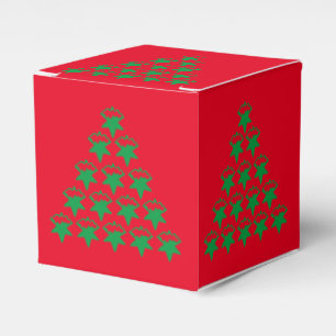 Christmas Green Snow Stars Tree, Red background Favor Box
