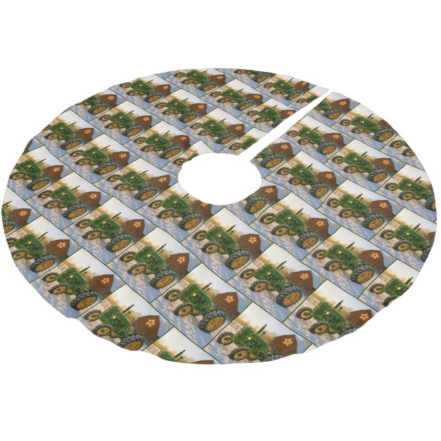 Christmas Green Tractor With Glowing Lights Brushed Polyester Tree Skirt (Angled)