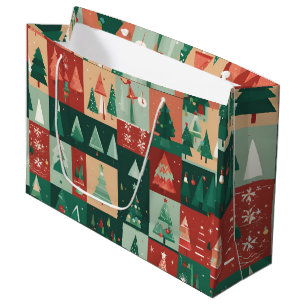 Christmas green trees large gift bag
