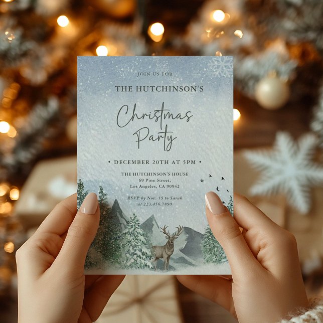 Christmas Green Watercolor Pine Forest Holiday  Invitation (Creator Uploaded)