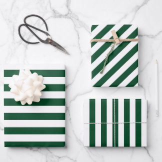  Christmas green & white striped  Wrapping Paper Sheet