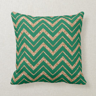 Christmas Green with Faux Gold Glitter Chevron Throw Pillow