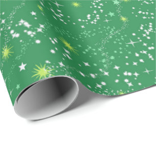 Christmas Green with Swirly Stars Wrapping Paper