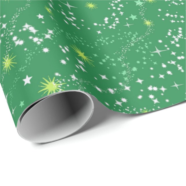 Christmas Green with Swirly Stars Wrapping Paper (Roll Corner)