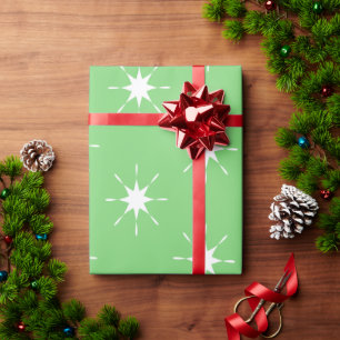 Christmas green with white stars wrapping paper