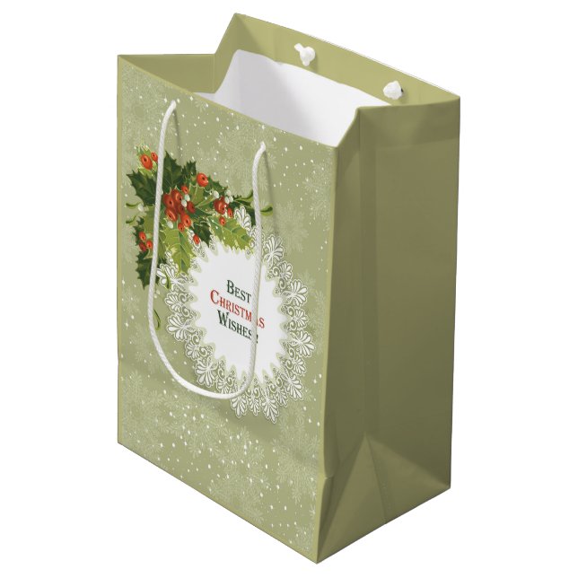 Christmas green wreath And Red Berries Medium Gift Bag (Front Angled)