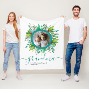 Christmas Green Wreath Photo Personalized Fleece Blanket