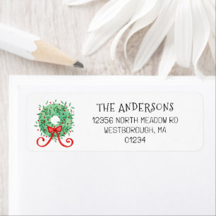 Christmas Green Wreath Red Bow Return Address