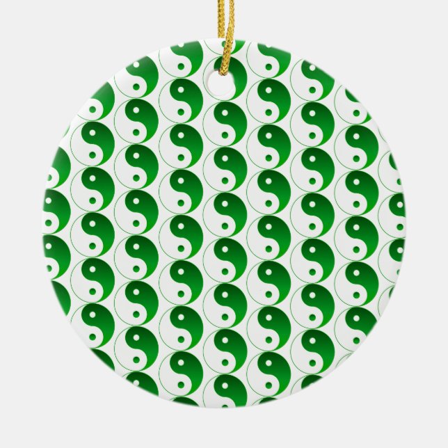 Christmas Green Yin & Yang Pattern Ceramic Ornament (Front)