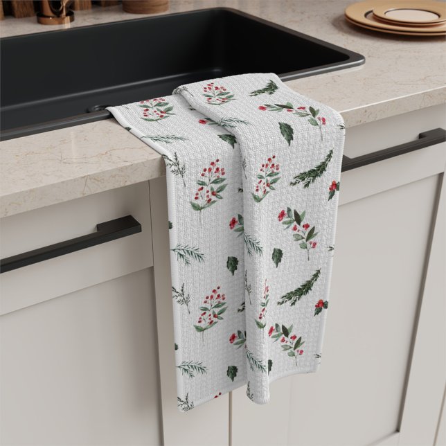Christmas Greenery and Holly Berries Pattern  Kitchen Towel (Creator Uploaded)