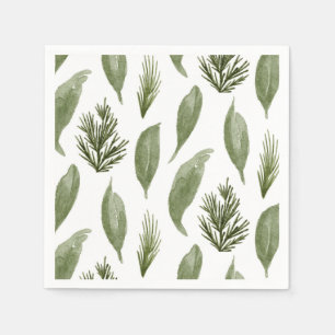 Christmas greenery and pine pattern. Holiday Napkin