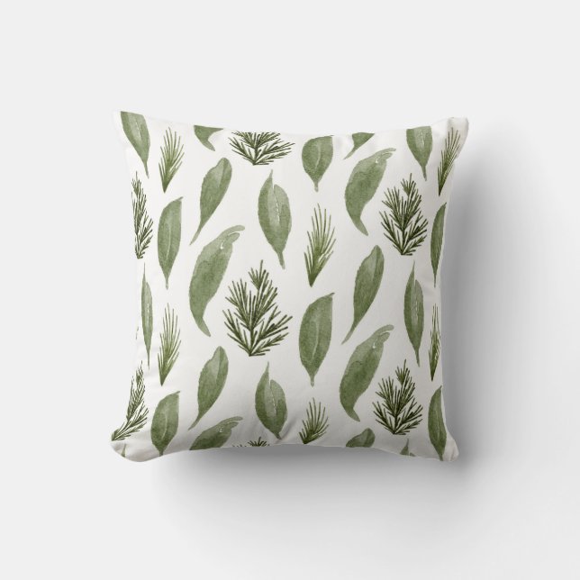 Christmas greenery and pine pattern. Holiday Throw Pillow (Front)