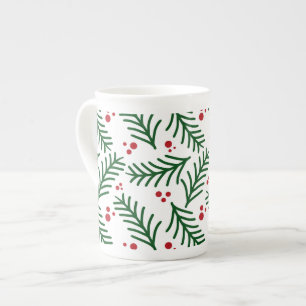 Christmas Greenery Berries Artisan Modern Holiday Bone China Mug