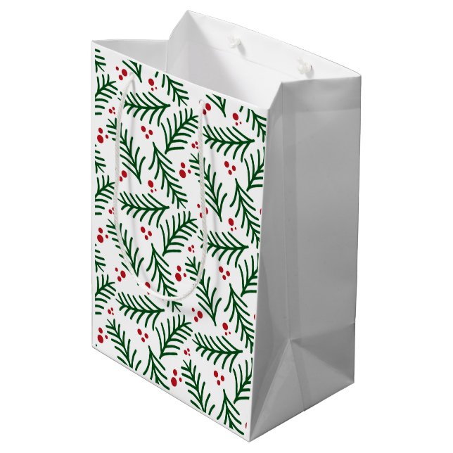 Christmas Greenery Berries Artisan Modern Holiday Medium Gift Bag (Back Angled)