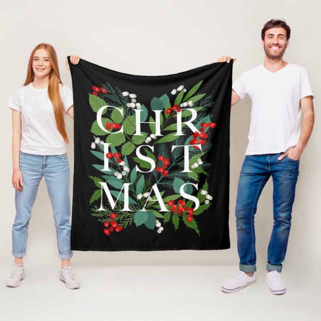 CHRISTMAS Greenery Berries Fleece Blanket (In Situ)