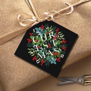 CHRISTMAS Greenery Berries Holiday Black Favour Tags