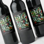 CHRISTMAS Greenery Berries Holiday Wine Label<br><div class="desc">The word CHRISTMAS among winter leaves and berries are featured on these holiday wine bottle labels along with your personalization in chic lettering. MATCHING items in our store.</div>