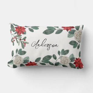 Christmas Greenery Berries Lumbar Pillow