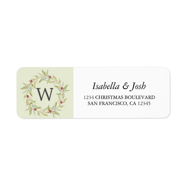 Christmas Greenery Berries Monogram Return Address (Front)
