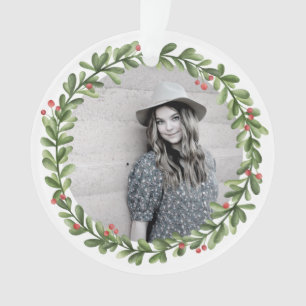 Christmas Greenery Berries Wreath Photo Ornament