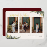 Christmas Greenery Berry Frame Photo Collage Foil Holiday Card<br><div class="desc">Elegant Christmas Greenery and Berry Frame,  Holiday foil photo collage card. Features,  template space for your personal holiday message on back.</div>