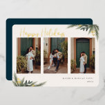 Christmas Greenery Berry Frame Photo Collage Foil Holiday Card<br><div class="desc">Elegant Christmas Greenery and Berry Frame,  Holiday foil photo collage card. Features,  template space for your personal holiday message on back.</div>