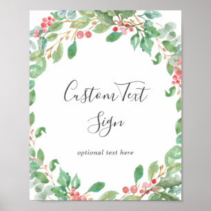 Christmas Greenery & Berry Wreath Custom Text Sign