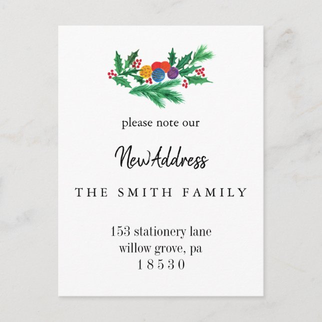 Christmas Greenery Change of Address Insert Card (Front)