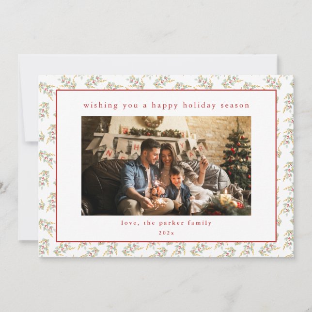 Christmas Greenery Christmas Holiday Card w/ Photo (Front)