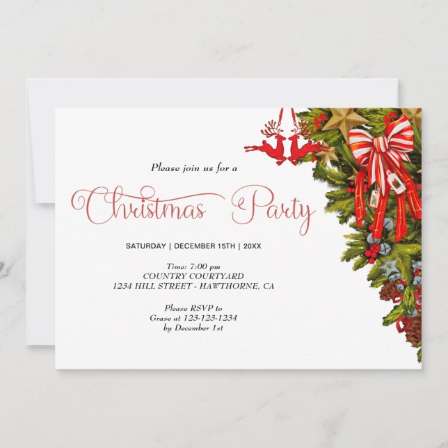 christmas greenery christmas party decoration invitation (Front)
