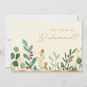 Christmas Greenery   Cream Bridesmaid Proposal Invitation