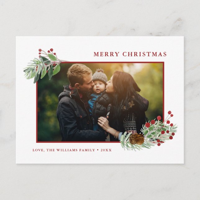 Christmas Greenery Custom Photo Holiday Postcard (Front)